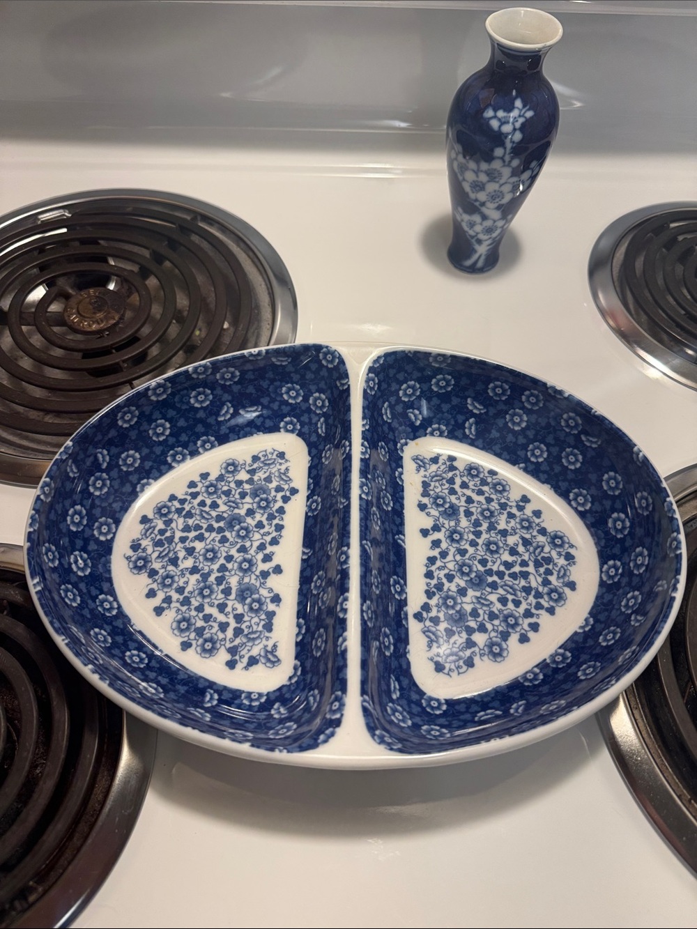 Vintage SPODE Penny Lane blue floral divided serving dish. Perfect condition.